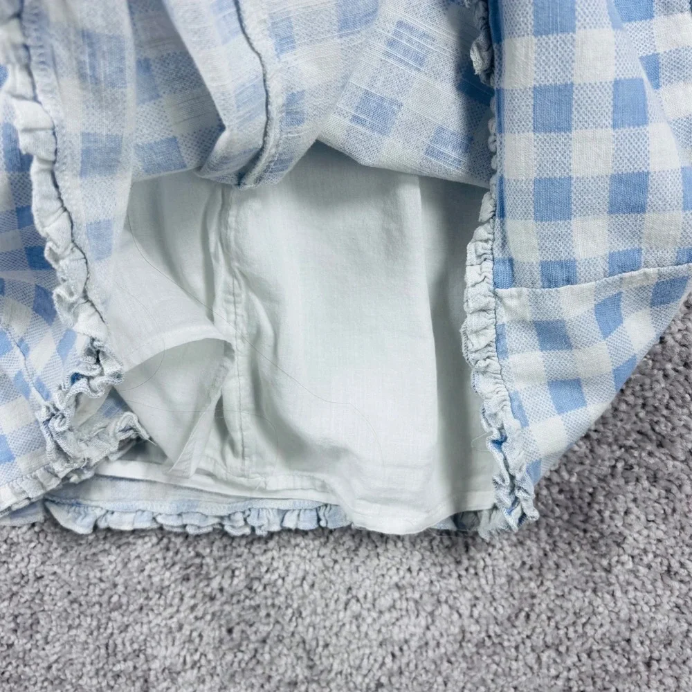 Urban Outfitters Blue Gingham Lace Up Ruffle Mini Dress‎ Small OB1210894